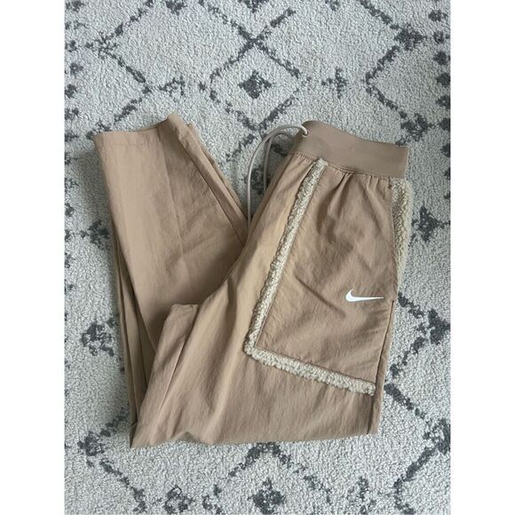 Nike Activewear Sherpa Lined Pocket Pants Womens Small Tan Drawstring Waist Casu - Picture 4 of 9